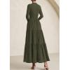 imagePRETTYGARDEN Long Sleeve Maxi Dress for Women 2025 Fall Eyelet A Line Elegant Classy Flowy Mock Neck Wedding Guest DressesArmy Green