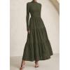 imagePRETTYGARDEN Long Sleeve Maxi Dress for Women 2025 Fall Eyelet A Line Elegant Classy Flowy Mock Neck Wedding Guest DressesArmy Green