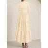 imagePRETTYGARDEN Long Sleeve Maxi Dress for Women 2025 Fall Eyelet A Line Elegant Classy Flowy Mock Neck Wedding Guest DressesBeige