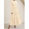 imagePRETTYGARDEN Long Sleeve Maxi Dress for Women 2025 Fall Eyelet A Line Elegant Classy Flowy Mock Neck Wedding Guest DressesBeige