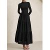 imagePRETTYGARDEN Long Sleeve Maxi Dress for Women 2025 Fall Eyelet A Line Elegant Classy Flowy Mock Neck Wedding Guest DressesBlack