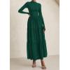 imagePRETTYGARDEN Long Sleeve Maxi Dress for Women 2025 Fall Eyelet A Line Elegant Classy Flowy Mock Neck Wedding Guest DressesDark Green