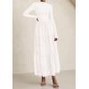 imagePRETTYGARDEN Long Sleeve Maxi Dress for Women 2025 Fall Eyelet A Line Elegant Classy Flowy Mock Neck Wedding Guest DressesWhite