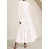 imagePRETTYGARDEN Long Sleeve Maxi Dress for Women 2025 Fall Eyelet A Line Elegant Classy Flowy Mock Neck Wedding Guest DressesWhite