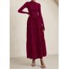 imagePRETTYGARDEN Long Sleeve Maxi Dress for Women 2025 Fall Eyelet A Line Elegant Classy Flowy Mock Neck Wedding Guest DressesWine Red