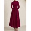 imagePRETTYGARDEN Long Sleeve Maxi Dress for Women 2025 Fall Eyelet A Line Elegant Classy Flowy Mock Neck Wedding Guest DressesWine Red