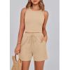 imagePRETTYGARDEN Lounge Sets for Women 2025 Summer Two Piece Matching Outfits Beach Vacation Clothes Sleeveless Tops and ShortsApricot