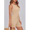 imagePRETTYGARDEN Lounge Sets for Women 2025 Summer Two Piece Matching Outfits Beach Vacation Clothes Sleeveless Tops and ShortsApricot