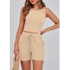 imagePRETTYGARDEN Lounge Sets for Women 2025 Summer Two Piece Matching Outfits Beach Vacation Clothes Sleeveless Tops and ShortsApricot