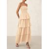 imagePRETTYGARDEN Maxi Dresses for Women 2025 Summer Off Shoulder Smocked Tiered Ruffle Long Flowy Wedding Guest DressApricot