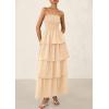 imagePRETTYGARDEN Maxi Dresses for Women 2025 Summer Off Shoulder Smocked Tiered Ruffle Long Flowy Wedding Guest DressApricot