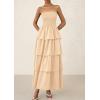 imagePRETTYGARDEN Maxi Dresses for Women 2025 Summer Off Shoulder Smocked Tiered Ruffle Long Flowy Wedding Guest DressApricot
