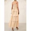 imagePRETTYGARDEN Maxi Dresses for Women 2025 Summer Off Shoulder Smocked Tiered Ruffle Long Flowy Wedding Guest DressApricot