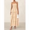 imagePRETTYGARDEN Maxi Dresses for Women 2025 Summer Off Shoulder Smocked Tiered Ruffle Long Flowy Wedding Guest DressApricot