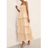 imagePRETTYGARDEN Maxi Dresses for Women 2025 Summer Off Shoulder Smocked Tiered Ruffle Long Flowy Wedding Guest DressApricot
