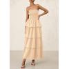 imagePRETTYGARDEN Maxi Dresses for Women 2025 Summer Off Shoulder Smocked Tiered Ruffle Long Flowy Wedding Guest DressApricot
