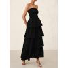 imagePRETTYGARDEN Maxi Dresses for Women 2025 Summer Off Shoulder Smocked Tiered Ruffle Long Flowy Wedding Guest DressBlack