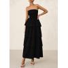 imagePRETTYGARDEN Maxi Dresses for Women 2025 Summer Off Shoulder Smocked Tiered Ruffle Long Flowy Wedding Guest DressBlack