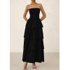 imagePRETTYGARDEN Maxi Dresses for Women 2025 Summer Off Shoulder Smocked Tiered Ruffle Long Flowy Wedding Guest DressBlack