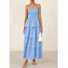 imagePRETTYGARDEN Maxi Dresses for Women 2025 Summer Off Shoulder Smocked Tiered Ruffle Long Flowy Wedding Guest DressBlue