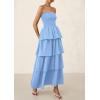 imagePRETTYGARDEN Maxi Dresses for Women 2025 Summer Off Shoulder Smocked Tiered Ruffle Long Flowy Wedding Guest DressBlue