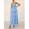 imagePRETTYGARDEN Maxi Dresses for Women 2025 Summer Off Shoulder Smocked Tiered Ruffle Long Flowy Wedding Guest DressBlue