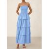 imagePRETTYGARDEN Maxi Dresses for Women 2025 Summer Off Shoulder Smocked Tiered Ruffle Long Flowy Wedding Guest DressBlue