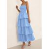 imagePRETTYGARDEN Maxi Dresses for Women 2025 Summer Off Shoulder Smocked Tiered Ruffle Long Flowy Wedding Guest DressBlue