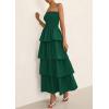 imagePRETTYGARDEN Maxi Dresses for Women 2025 Summer Off Shoulder Smocked Tiered Ruffle Long Flowy Wedding Guest DressDark Green