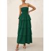 imagePRETTYGARDEN Maxi Dresses for Women 2025 Summer Off Shoulder Smocked Tiered Ruffle Long Flowy Wedding Guest DressDark Green