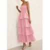 imagePRETTYGARDEN Maxi Dresses for Women 2025 Summer Off Shoulder Smocked Tiered Ruffle Long Flowy Wedding Guest DressPink