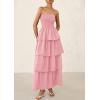 imagePRETTYGARDEN Maxi Dresses for Women 2025 Summer Off Shoulder Smocked Tiered Ruffle Long Flowy Wedding Guest DressPink