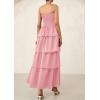 imagePRETTYGARDEN Maxi Dresses for Women 2025 Summer Off Shoulder Smocked Tiered Ruffle Long Flowy Wedding Guest DressPink