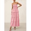 imagePRETTYGARDEN Maxi Dresses for Women 2025 Summer Off Shoulder Smocked Tiered Ruffle Long Flowy Wedding Guest DressPink