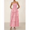 imagePRETTYGARDEN Maxi Dresses for Women 2025 Summer Off Shoulder Smocked Tiered Ruffle Long Flowy Wedding Guest DressPink