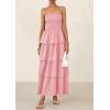 imagePRETTYGARDEN Maxi Dresses for Women 2025 Summer Off Shoulder Smocked Tiered Ruffle Long Flowy Wedding Guest DressPink
