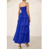imagePRETTYGARDEN Maxi Dresses for Women 2025 Summer Off Shoulder Smocked Tiered Ruffle Long Flowy Wedding Guest DressRoyal Blue