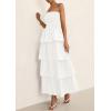 imagePRETTYGARDEN Maxi Dresses for Women 2025 Summer Off Shoulder Smocked Tiered Ruffle Long Flowy Wedding Guest DressWhite