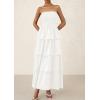 imagePRETTYGARDEN Maxi Dresses for Women 2025 Summer Off Shoulder Smocked Tiered Ruffle Long Flowy Wedding Guest DressWhite