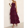 imagePRETTYGARDEN Maxi Dresses for Women 2025 Summer Off Shoulder Smocked Tiered Ruffle Long Flowy Wedding Guest DressWine Red