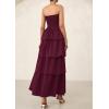 imagePRETTYGARDEN Maxi Dresses for Women 2025 Summer Off Shoulder Smocked Tiered Ruffle Long Flowy Wedding Guest DressWine Red