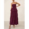 imagePRETTYGARDEN Maxi Dresses for Women 2025 Summer Off Shoulder Smocked Tiered Ruffle Long Flowy Wedding Guest DressWine Red