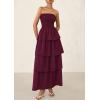imagePRETTYGARDEN Maxi Dresses for Women 2025 Summer Off Shoulder Smocked Tiered Ruffle Long Flowy Wedding Guest DressWine Red