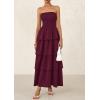 imagePRETTYGARDEN Maxi Dresses for Women 2025 Summer Off Shoulder Smocked Tiered Ruffle Long Flowy Wedding Guest DressWine Red