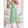 imagePRETTYGARDEN Midi Dress for Women 2025 Summer Smocked Ruffle A Line Long Flowy Dresses Cute Sleeveless Beach SundressBean Green