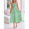 imagePRETTYGARDEN Midi Dress for Women 2025 Summer Smocked Ruffle A Line Long Flowy Dresses Cute Sleeveless Beach SundressBean Green