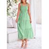 imagePRETTYGARDEN Midi Dress for Women 2025 Summer Smocked Ruffle A Line Long Flowy Dresses Cute Sleeveless Beach SundressBean Green