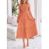 imagePRETTYGARDEN Midi Dress for Women 2025 Summer Smocked Ruffle A Line Long Flowy Dresses Cute Sleeveless Beach SundressBrown Orange