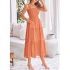 imagePRETTYGARDEN Midi Dress for Women 2025 Summer Smocked Ruffle A Line Long Flowy Dresses Cute Sleeveless Beach SundressBrown Orange