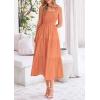 imagePRETTYGARDEN Midi Dress for Women 2025 Summer Smocked Ruffle A Line Long Flowy Dresses Cute Sleeveless Beach SundressBrown Orange